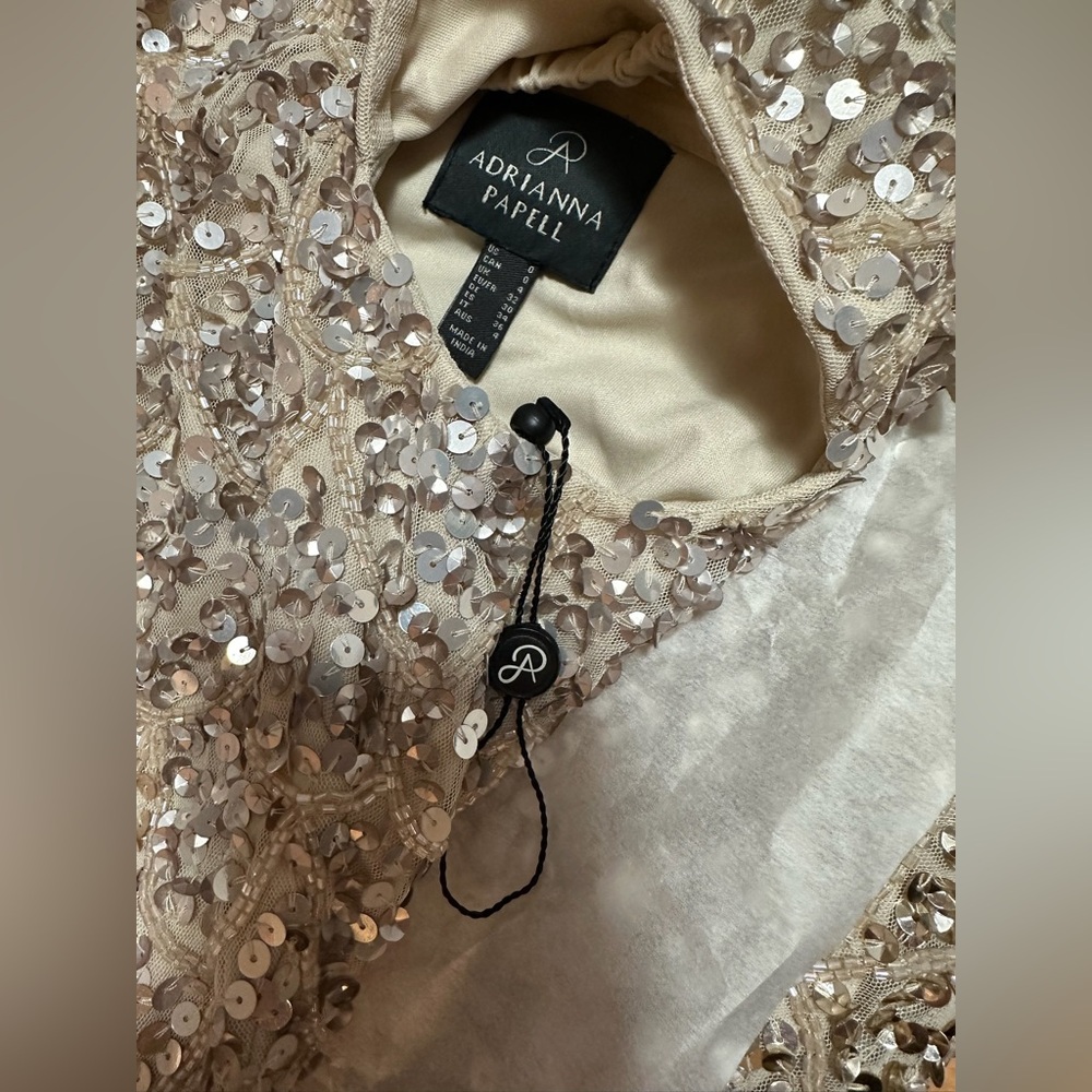 NEW Adrianna Papell Gold Sequin Cocktail Dress Art Deco Beaded Midi Size 0 - Picture 8 of 9